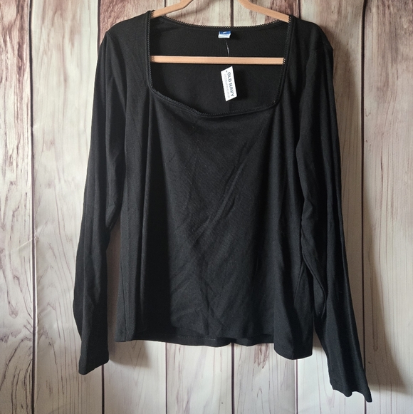 Old Navy Tops - Old Navy Basic Boat Neck Black Ribbed Long Sleeve Tee Size XXL